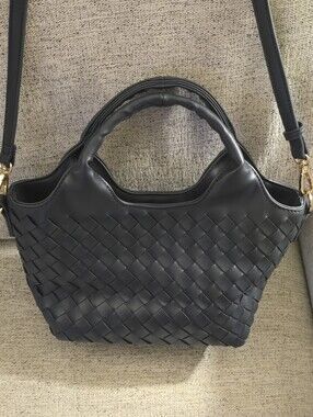 Urban Expressions Blue Woven Shoulder Bag with Top Handles